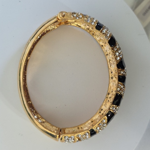 Vintage Gold Black Zebra Print Clamper Hinge Bracelet - Picture 8 of 11